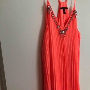 VS Embellished Knife Pleat Maxi Dress in Coral